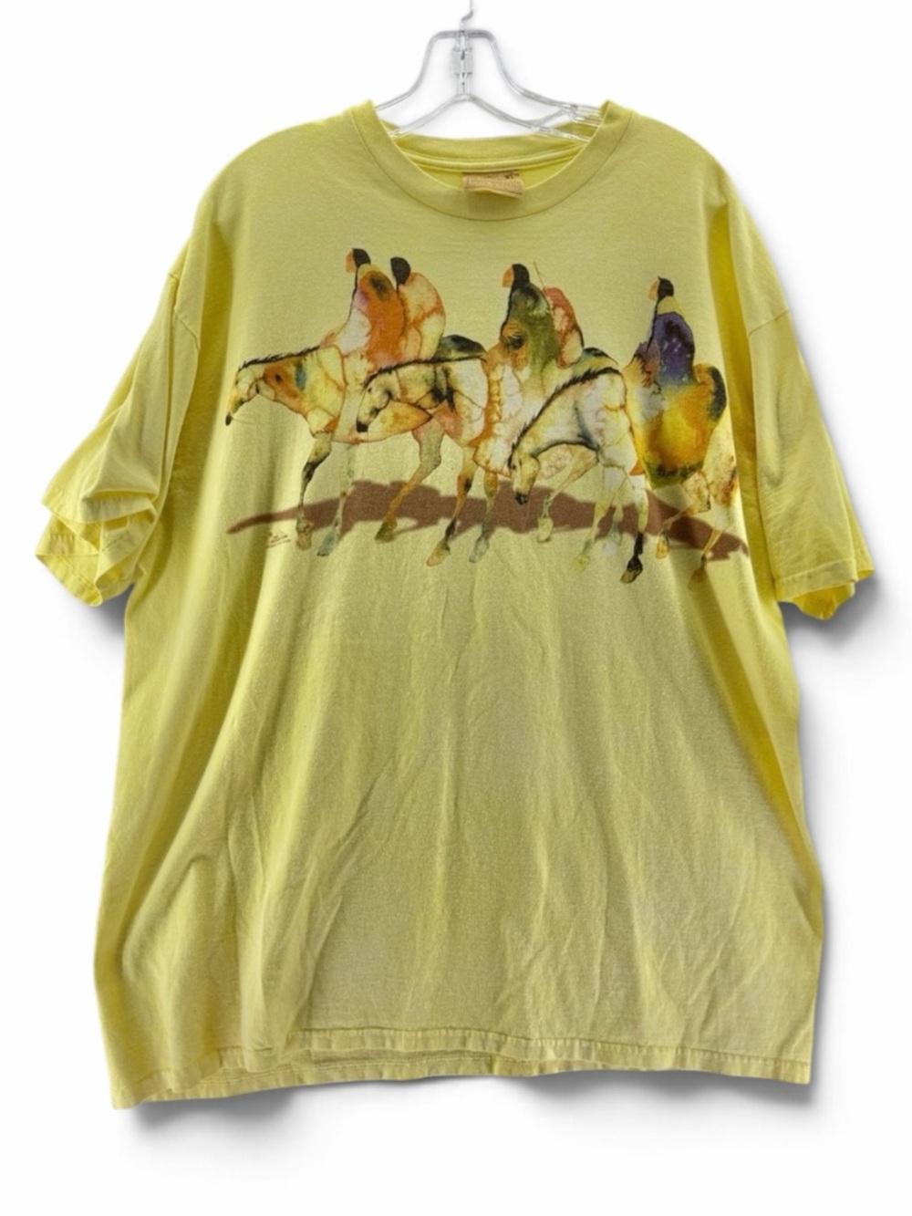 The Mountain Yellow Y2K Cotton Horse Watercolor Tee Size XL